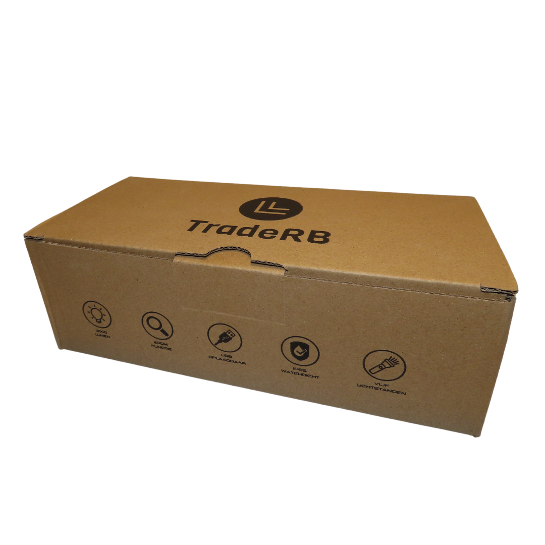 TradeRB® Militaire LED Zaklamp - USB Oplaadbaar - Inclusief Batterij & Opbergdoos - Zoomfunctie - Waterdicht - Telescopische Lens - 3000 Lumen - Aluminium - Zwart