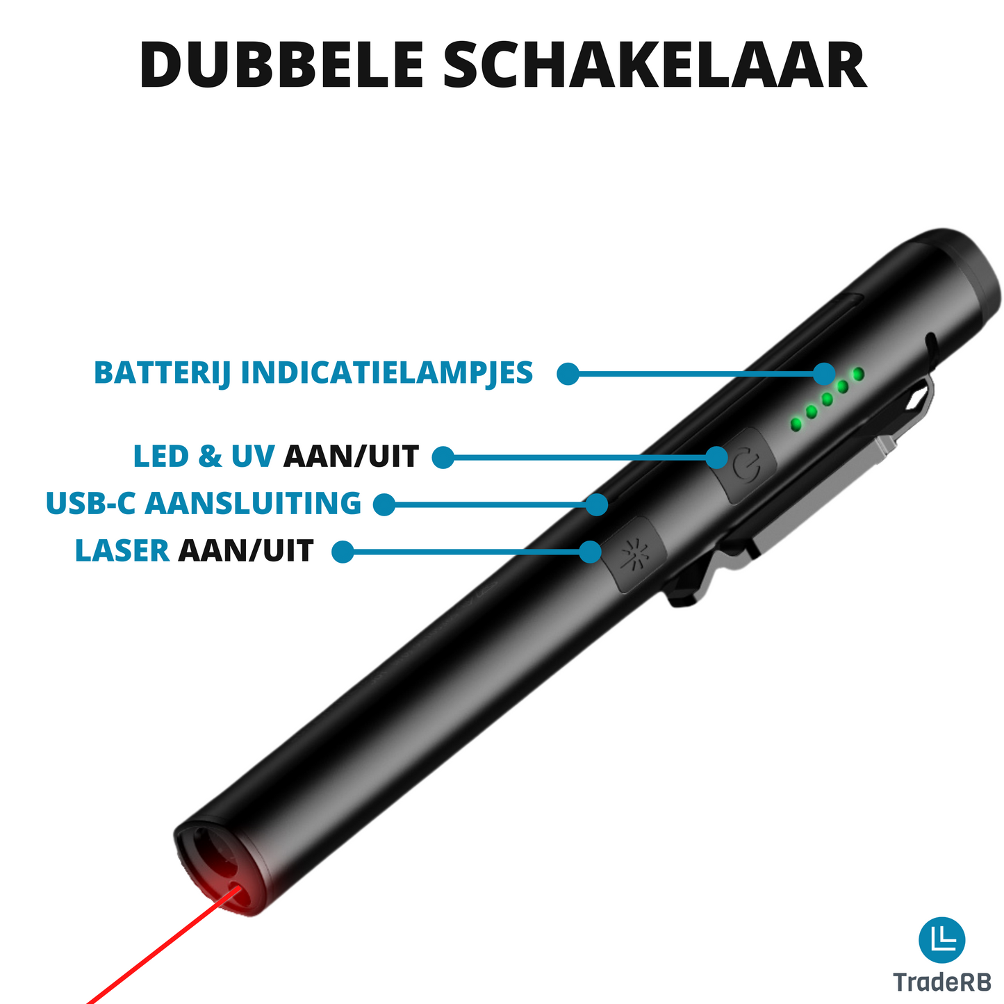 TradeRB® Multifunctionele Hoogwaardige 4 in 1 Laserpen - USB Oplaadbaar - UV Lamp - LED Lamp - Kattenspeeltje - Werklamp - Looplamp